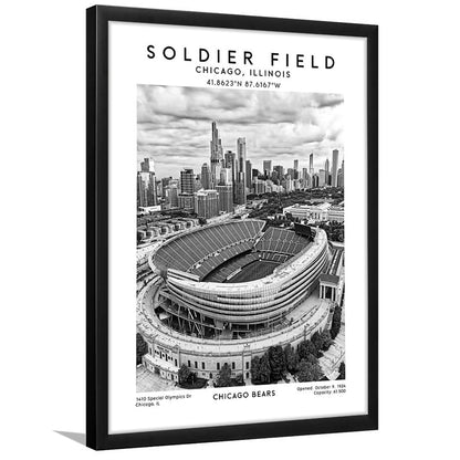 Soldier Field Stadium Black And White, Chicago Bears Football Stadium Wall Art Print, Framed Art Prints Wall Decor