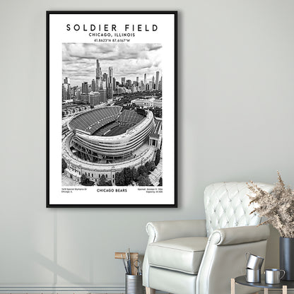 Soldier Field Stadium Black And White, Chicago Bears Football Stadium Wall Art Print, Framed Canvas Prints Wall Art