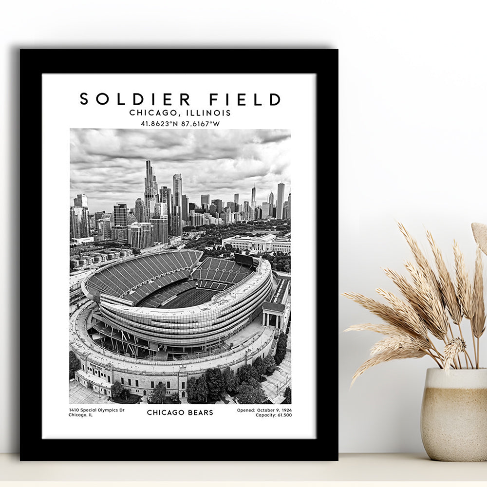 Soldier Field Stadium Black And White, Chicago Bears Football Stadium Wall Art Print, Framed Art Prints Wall Decor