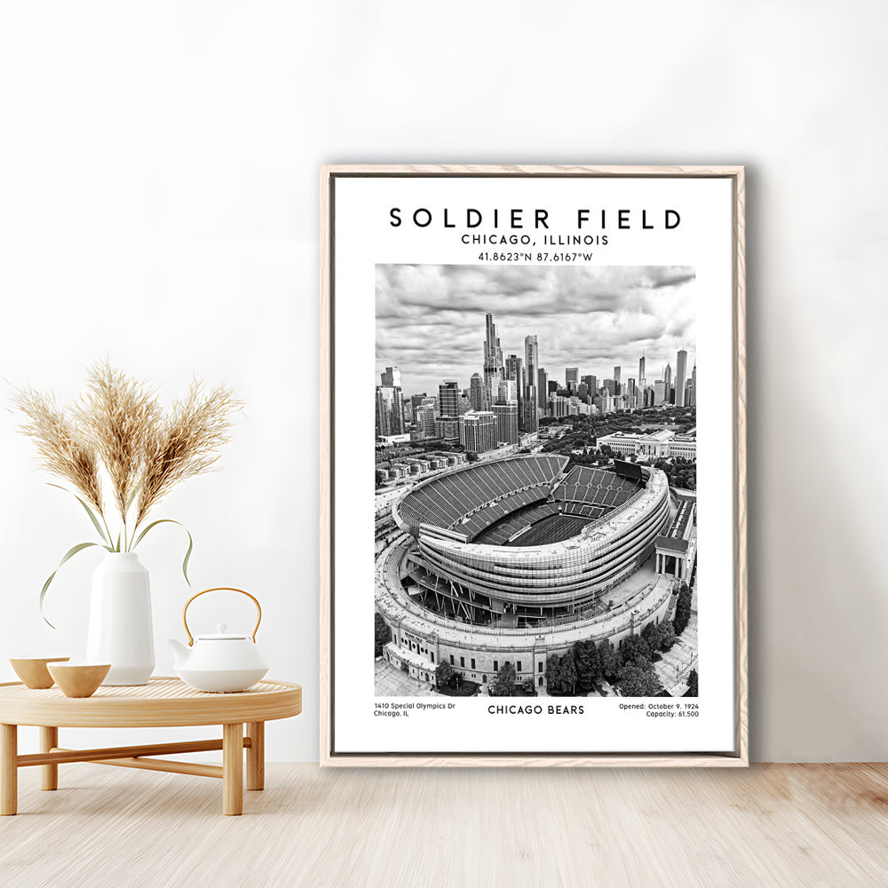 Soldier Field Stadium Black And White, Chicago Bears Football Stadium Wall Art Print, Framed Canvas Prints Wall Art