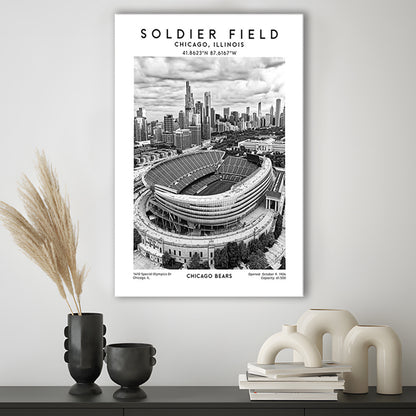 Soldier Field Stadium Black And White, Chicago Bears Football Stadium Wall Art Print, Canvas Prints Wall Art, Man Cave Decor