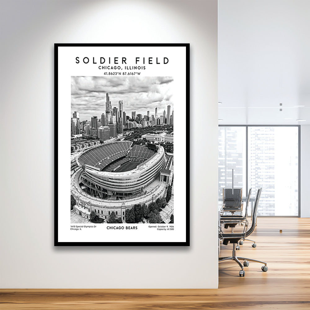 Soldier Field Stadium Black And White, Chicago Bears Football Stadium Wall Art Print, Framed Art Prints Wall Decor