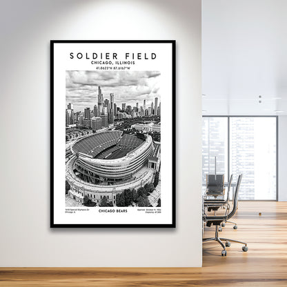 Soldier Field Stadium Black And White, Chicago Bears Football Stadium Wall Art Print, Framed Art Prints Wall Decor