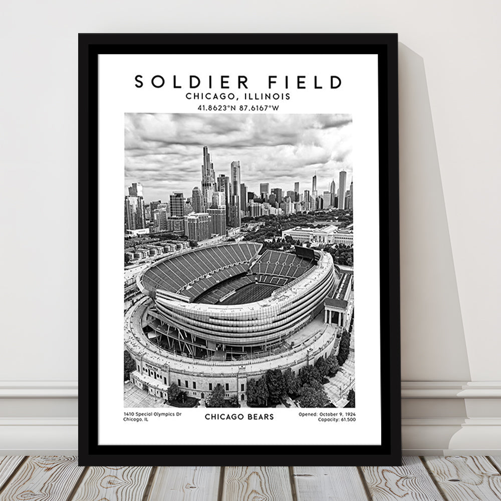Soldier Field Stadium Black And White, Chicago Bears Football Stadium Wall Art Print, Framed Canvas Prints Wall Art