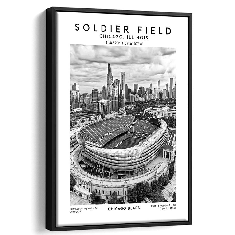 Soldier Field Stadium Black And White, Chicago Bears Football Stadium Wall Art Print, Framed Canvas Prints Wall Art