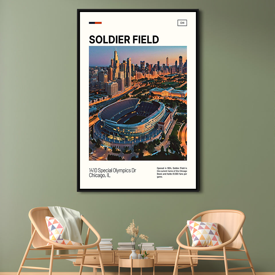 Soldier Field Print, Chicago Bears Stadium Canvas Art, Man Cave Gift, Floating Framed Canvas Print Wall Art