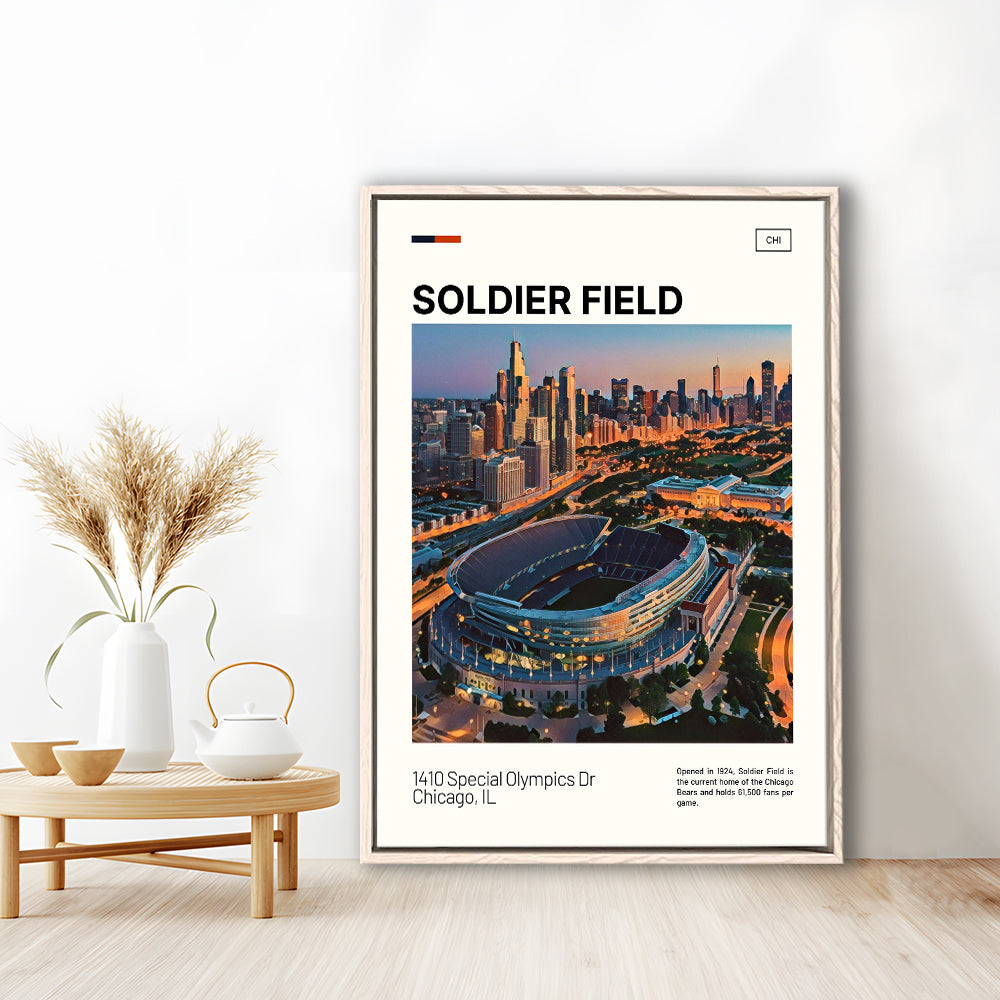 Soldier Field Print, Chicago Bears Stadium Canvas Art, Man Cave Gift, Floating Framed Canvas Print Wall Art