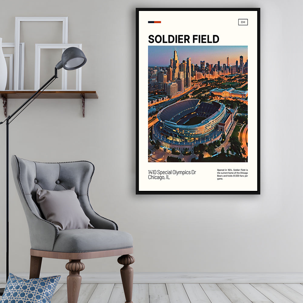 Soldier Field Print, Chicago Bears Stadium Canvas Art, Man Cave Gift, Floating Framed Canvas Print Wall Art