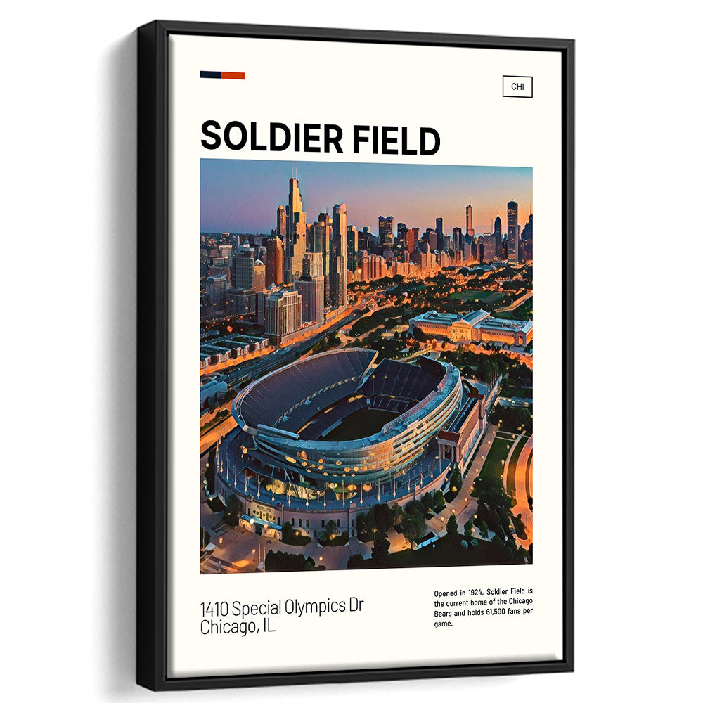 Soldier Field Print, Chicago Bears Stadium Canvas Art, Man Cave Gift, Floating Framed Canvas Print Wall Art
