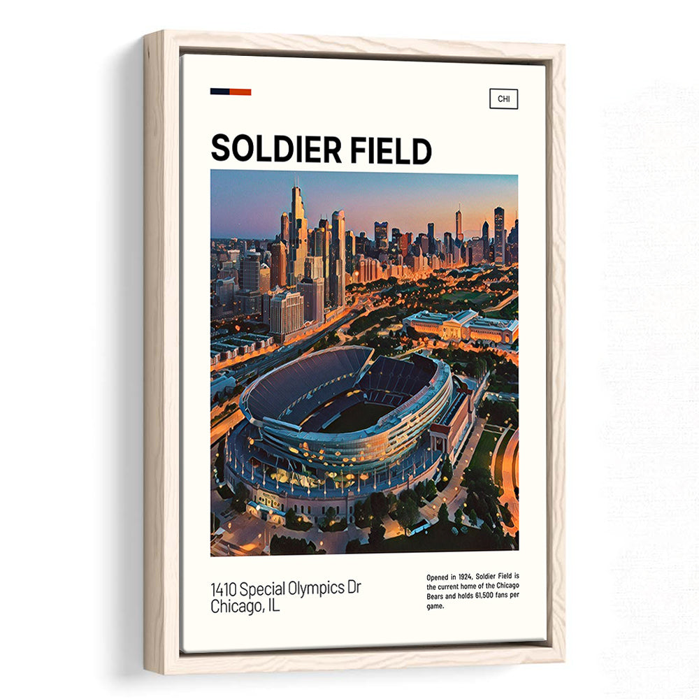 Soldier Field Print, Chicago Bears Stadium Canvas Art, Man Cave Gift, Floating Framed Canvas Print Wall Art