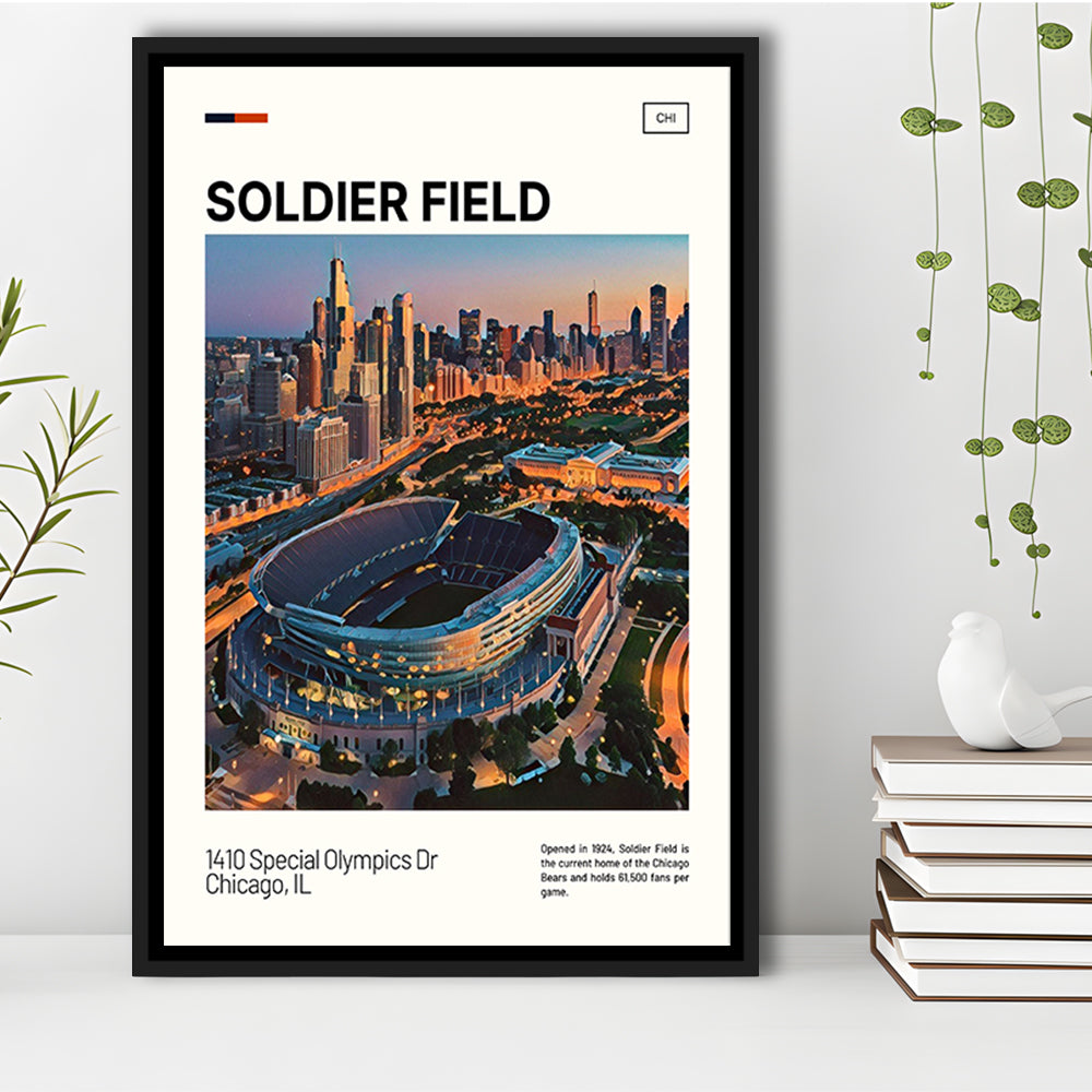 Soldier Field Print, Chicago Bears Stadium Canvas Art, Man Cave Gift, Floating Framed Canvas Print Wall Art