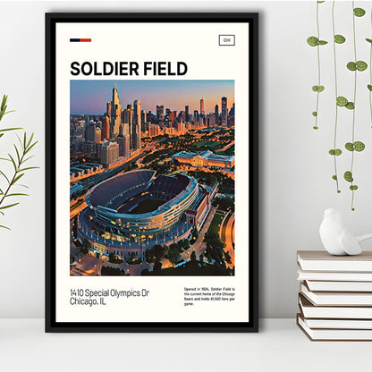 Soldier Field Print, Chicago Bears Stadium Canvas Art, Man Cave Gift, Floating Framed Canvas Print Wall Art