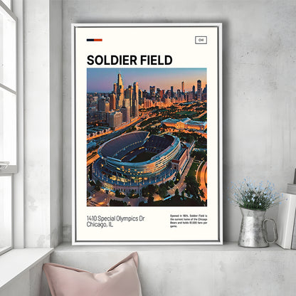 Soldier Field Print, Chicago Bears Stadium Canvas Art, Man Cave Gift, Floating Framed Canvas Print Wall Art