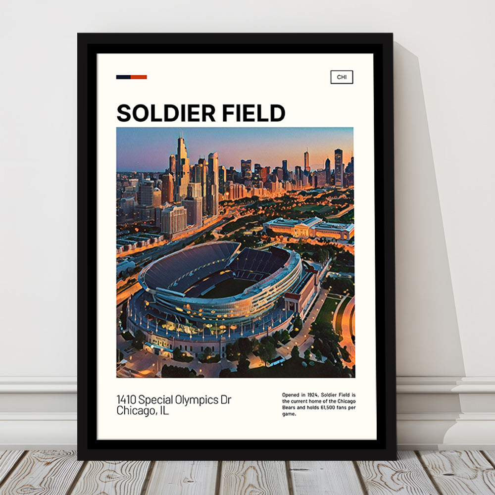 Soldier Field Print, Chicago Bears Stadium Canvas Art, Man Cave Gift, Floating Framed Canvas Print Wall Art