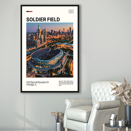 Soldier Field Print, Chicago Bears Stadium Canvas Art, Man Cave Gift, Floating Framed Canvas Print Wall Art