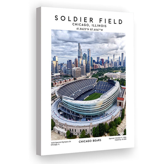 Soldier Field, Chicago Bears Football Stadium Wall Art Print, Sport Art Print, Canvas Prints Wall Art, Man Cave Decor