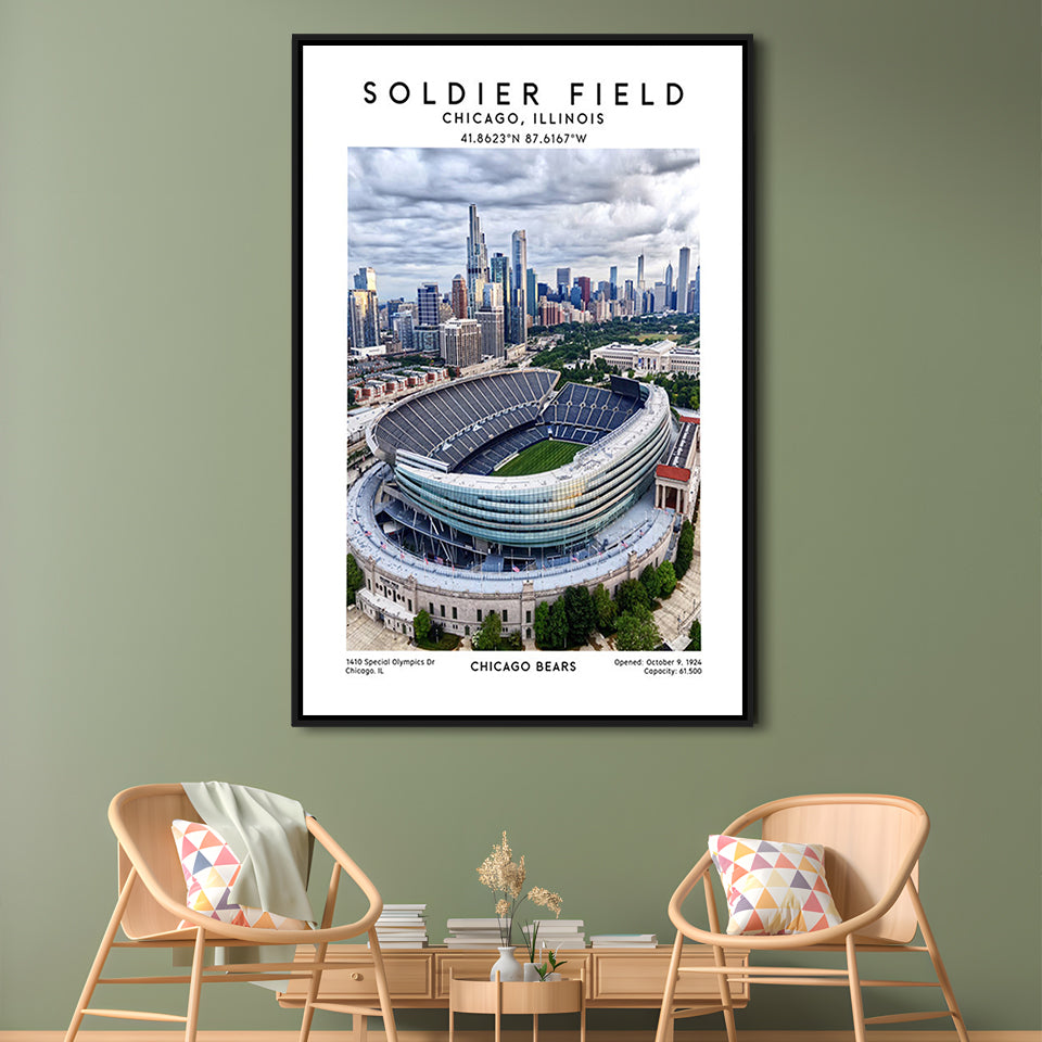Soldier Field, Chicago Bears Football Stadium Wall Art Print, Sport Art Print, Framed Canvas Prints Wall Art