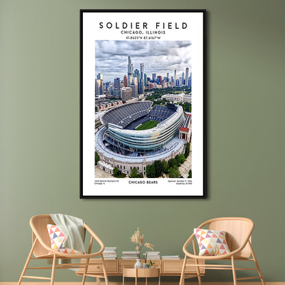 Soldier Field, Chicago Bears Football Stadium Wall Art Print, Sport Art Print, Framed Canvas Prints Wall Art
