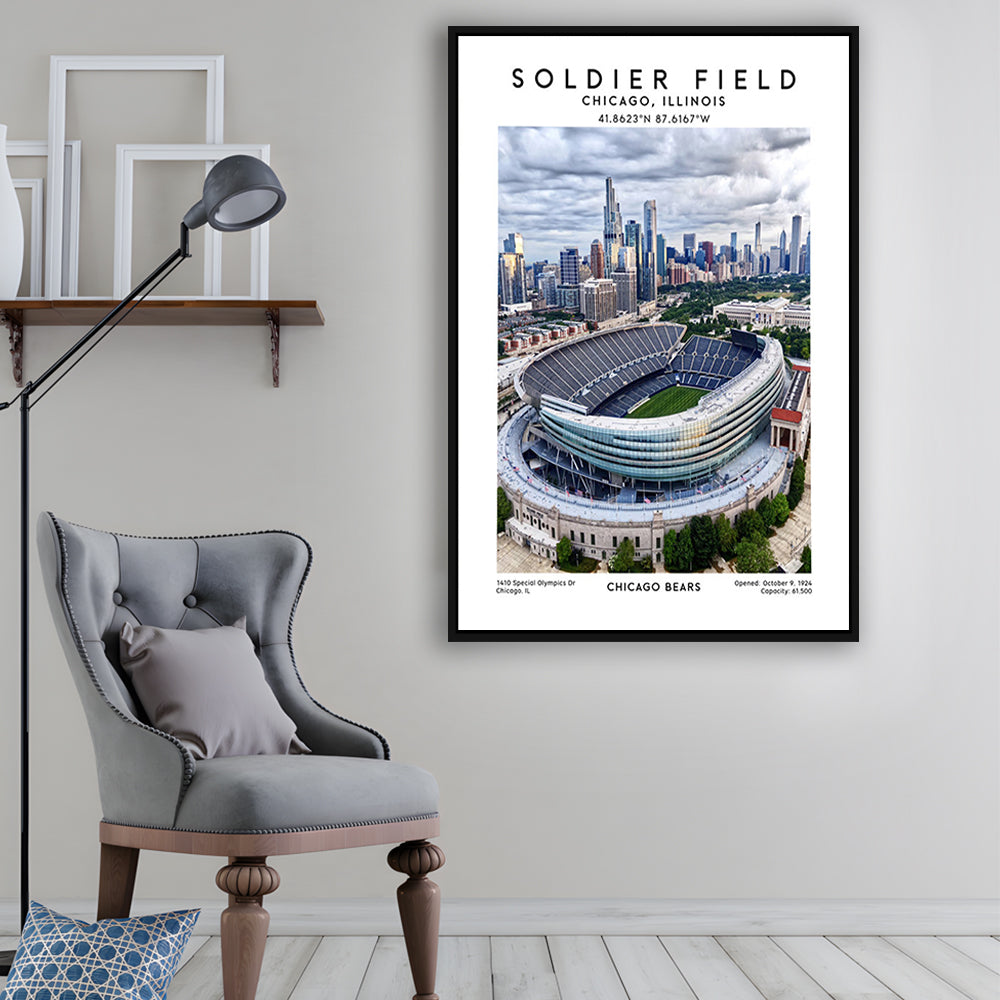 Soldier Field, Chicago Bears Football Stadium Wall Art Print, Sport Art Print, Framed Canvas Prints Wall Art