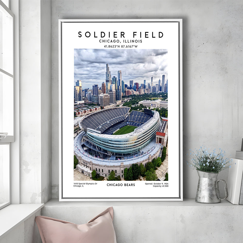Soldier Field, Chicago Bears Football Stadium Wall Art Print, Sport Art Print, Framed Canvas Prints Wall Art