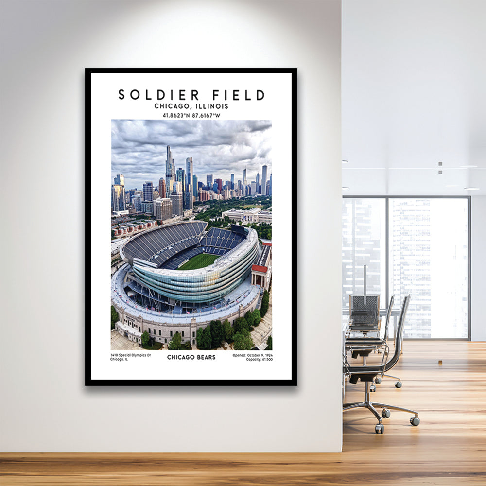 Soldier Field, Chicago Bears Football Stadium Wall Art Print, Sport Art Print, Framed Art Prints Wall Decor