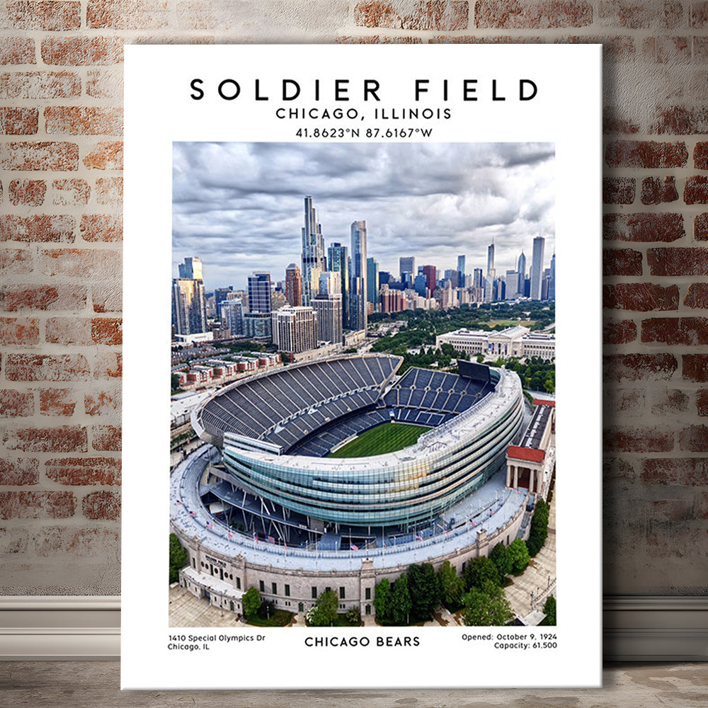 Soldier Field, Chicago Bears Football Stadium Wall Art Print, Sport Art Print, Canvas Prints Wall Art, Man Cave Decor
