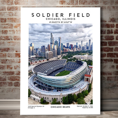 Soldier Field, Chicago Bears Football Stadium Wall Art Print, Sport Art Print, Canvas Prints Wall Art, Man Cave Decor