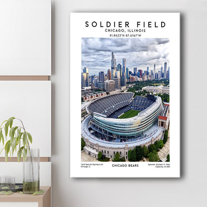 Soldier Field, Chicago Bears Football Stadium Wall Art Print, Sport Art Print, Canvas Prints Wall Art, Man Cave Decor
