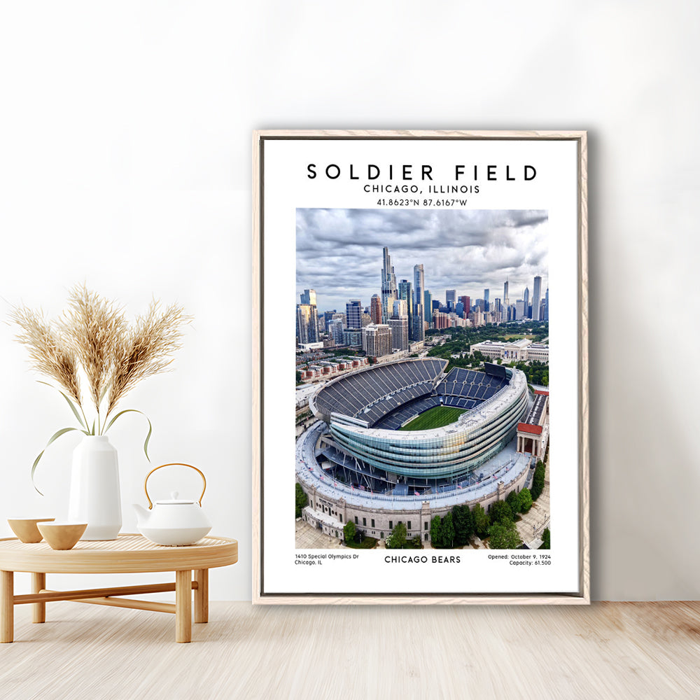 Soldier Field, Chicago Bears Football Stadium Wall Art Print, Sport Art Print, Framed Canvas Prints Wall Art