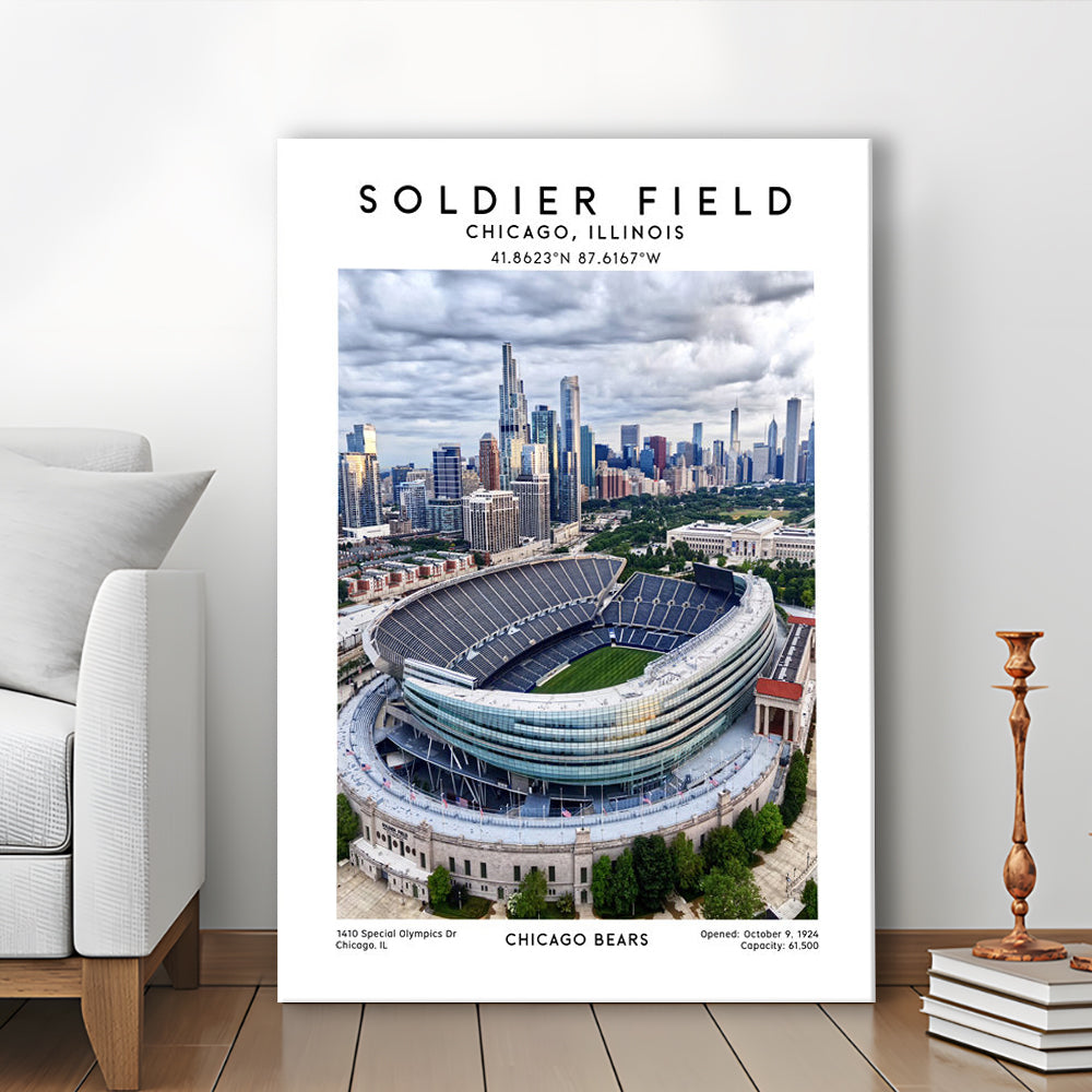 Soldier Field, Chicago Bears Football Stadium Wall Art Print, Sport Art Print, Canvas Prints Wall Art, Man Cave Decor