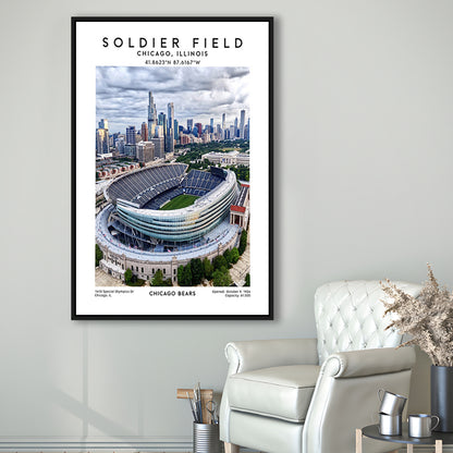 Soldier Field, Chicago Bears Football Stadium Wall Art Print, Sport Art Print, Framed Canvas Prints Wall Art