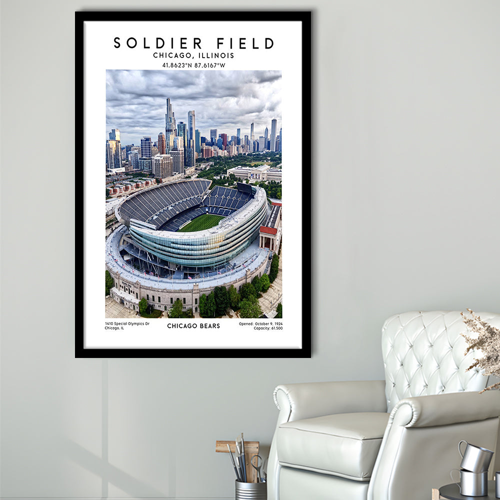 Soldier Field, Chicago Bears Football Stadium Wall Art Print, Sport Art Print, Framed Art Prints Wall Decor