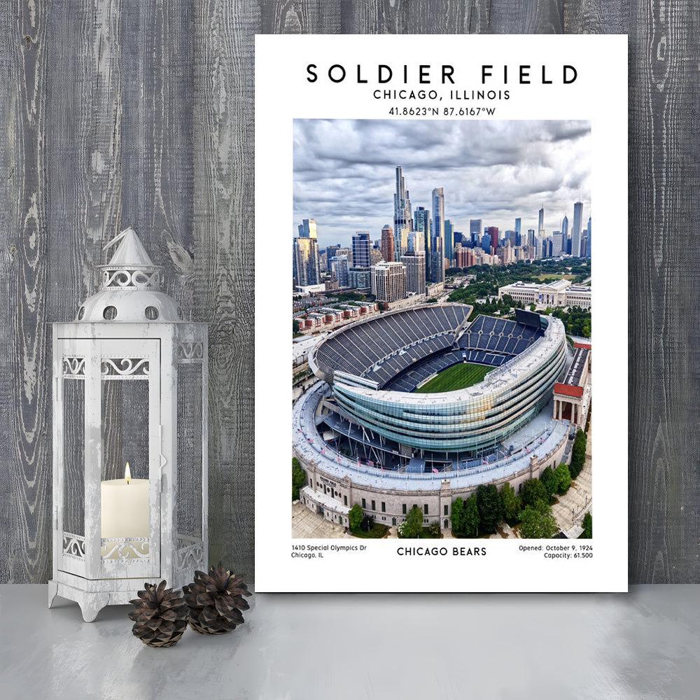 Soldier Field, Chicago Bears Football Stadium Wall Art Print, Sport Art Print, Canvas Prints Wall Art, Man Cave Decor