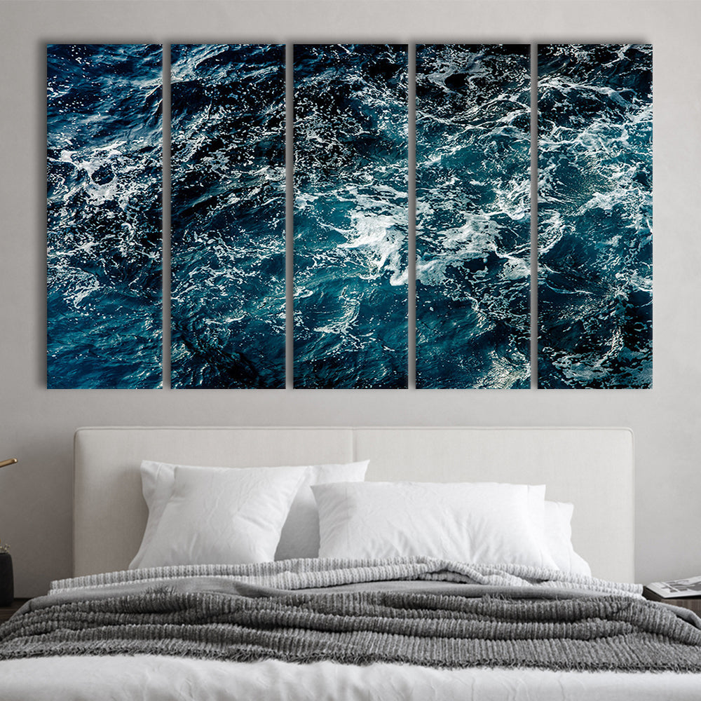 Soothing Sea Wave Wall Art Coastal Canvas Print Featuring Calming Ocean Waves, 5 Piece B Extra Large Cavas Print Wall Art
