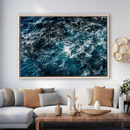Soothing Sea Wave Wall Art Coastal Canvas Print Featuring Calming Ocean Waves, Framed Cavas Print, Floating Frame