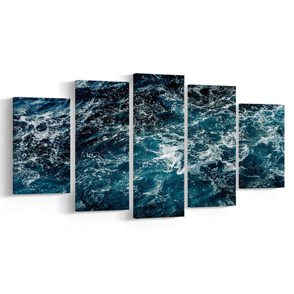 Soothing Sea Wave Wall Art Coastal Canvas Print Featuring Calming Ocean Waves, 5 Piece Large Cavas Print Wall Art