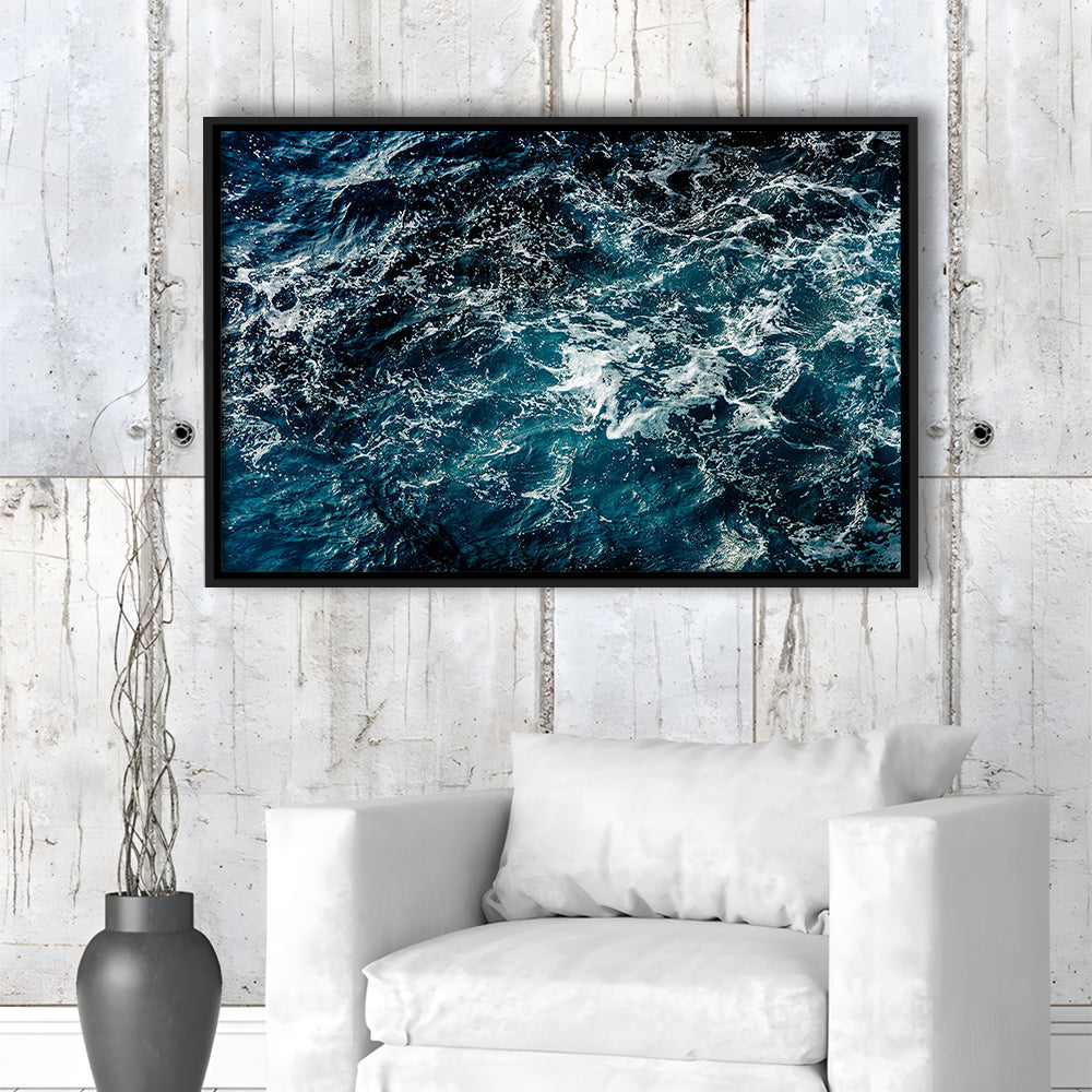 Soothing Sea Wave Wall Art Coastal Canvas Print Featuring Calming Ocean Waves, Framed Cavas Print, Floating Frame