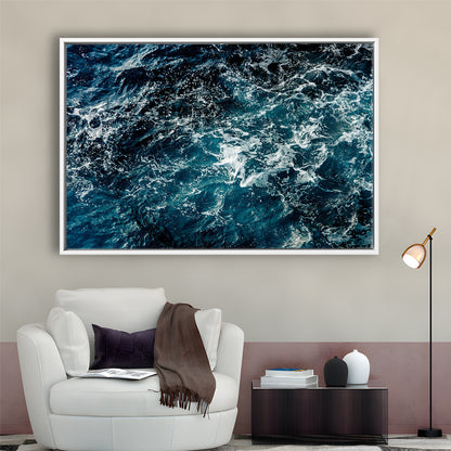 Soothing Sea Wave Wall Art Coastal Canvas Print Featuring Calming Ocean Waves, Framed Cavas Print, Floating Frame
