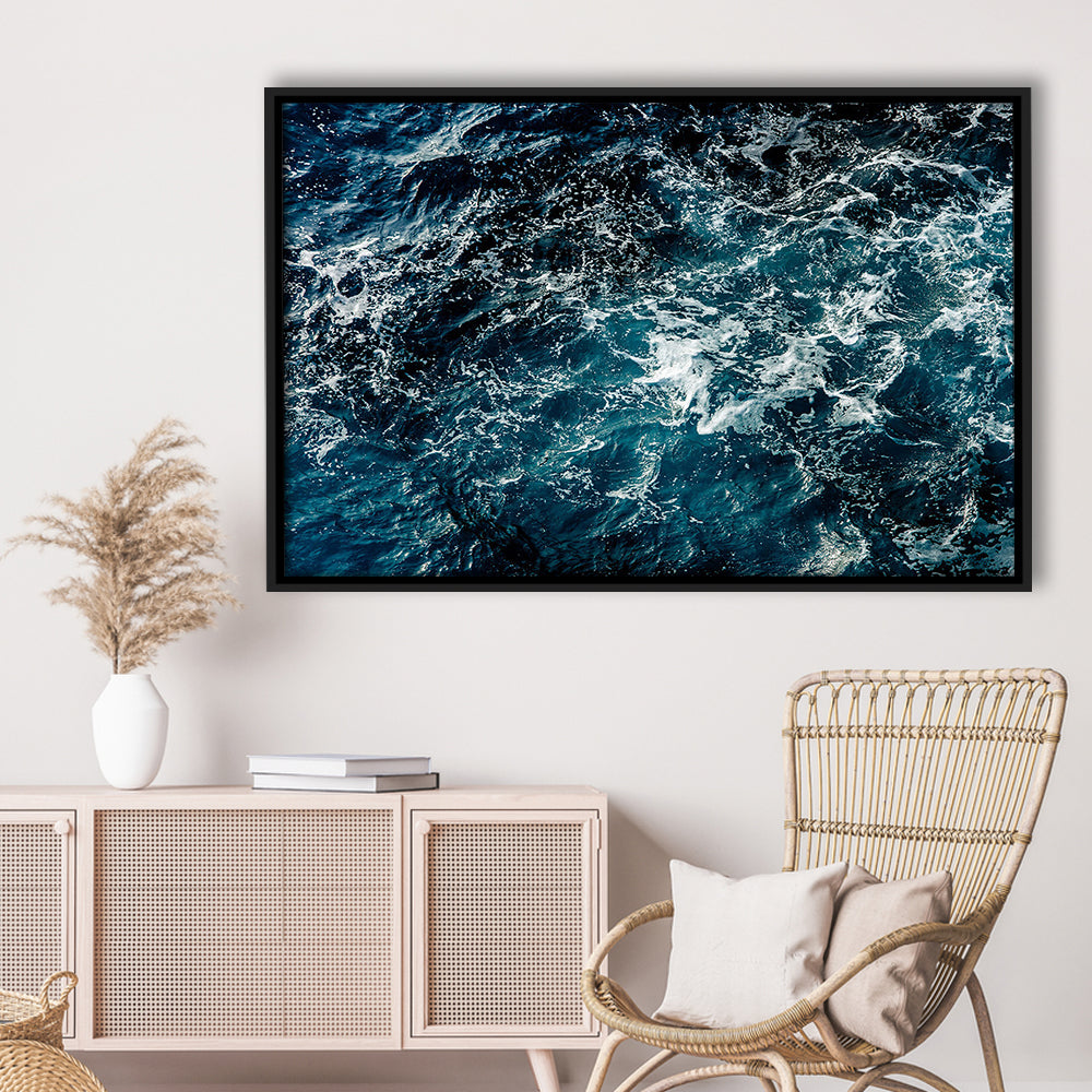 Soothing Sea Wave Wall Art Coastal Canvas Print Featuring Calming Ocean Waves, Framed Cavas Print, Floating Frame
