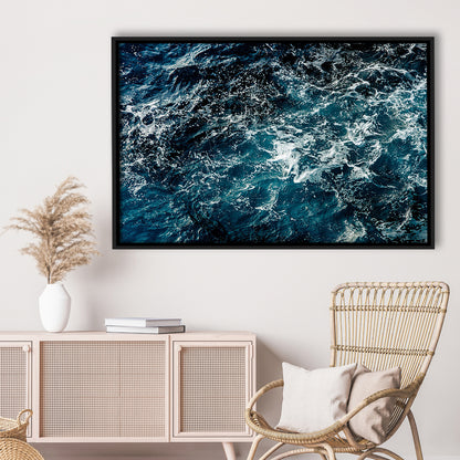 Soothing Sea Wave Wall Art Coastal Canvas Print Featuring Calming Ocean Waves, Framed Cavas Print, Floating Frame