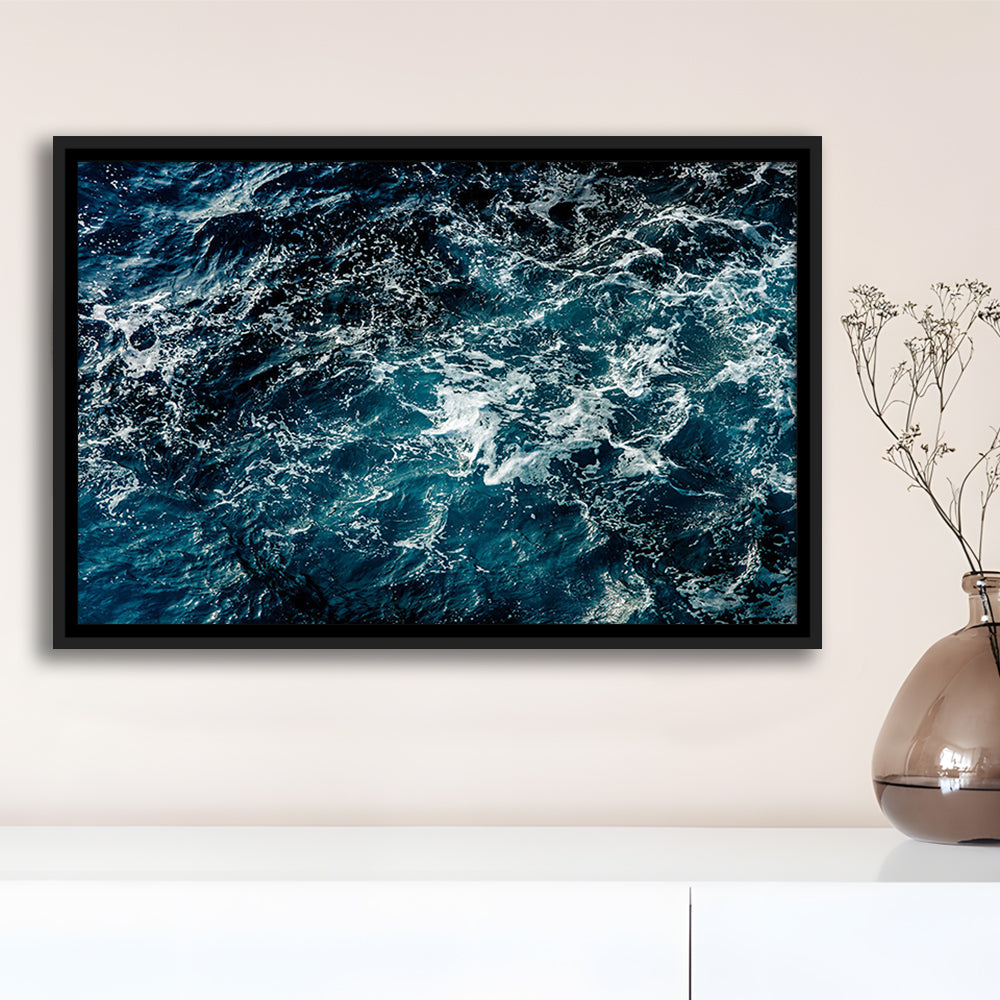 Soothing Sea Wave Wall Art Coastal Canvas Print Featuring Calming Ocean Waves, Framed Cavas Print, Floating Frame