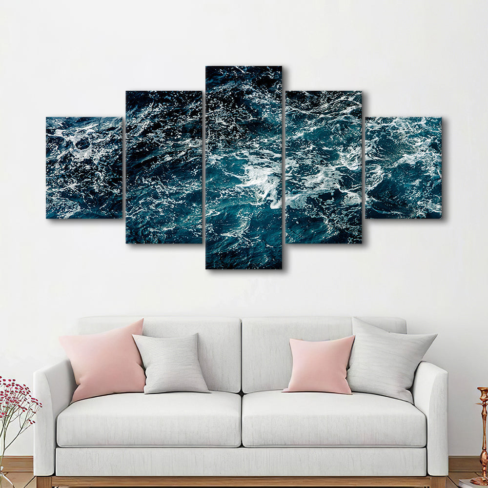 Soothing Sea Wave Wall Art Coastal Canvas Print Featuring Calming Ocean Waves, 5 Piece Large Cavas Print Wall Art