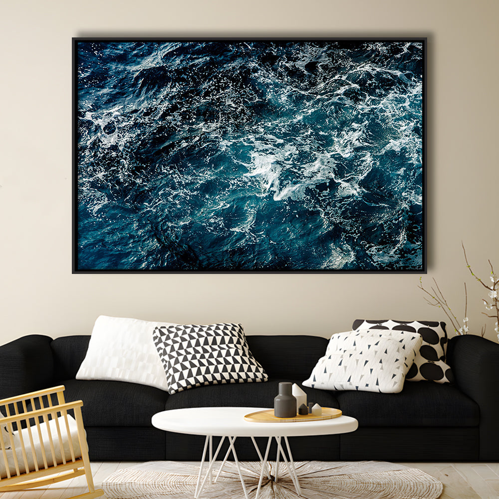 Soothing Sea Wave Wall Art Coastal Canvas Print Featuring Calming Ocean Waves, Framed Cavas Print, Floating Frame