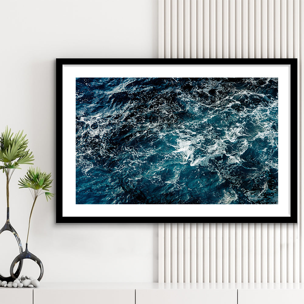 Soothing Sea Wave Wall Art Coastal Art Print Featuring Calming Ocean Waves, Framed Art Print White Border