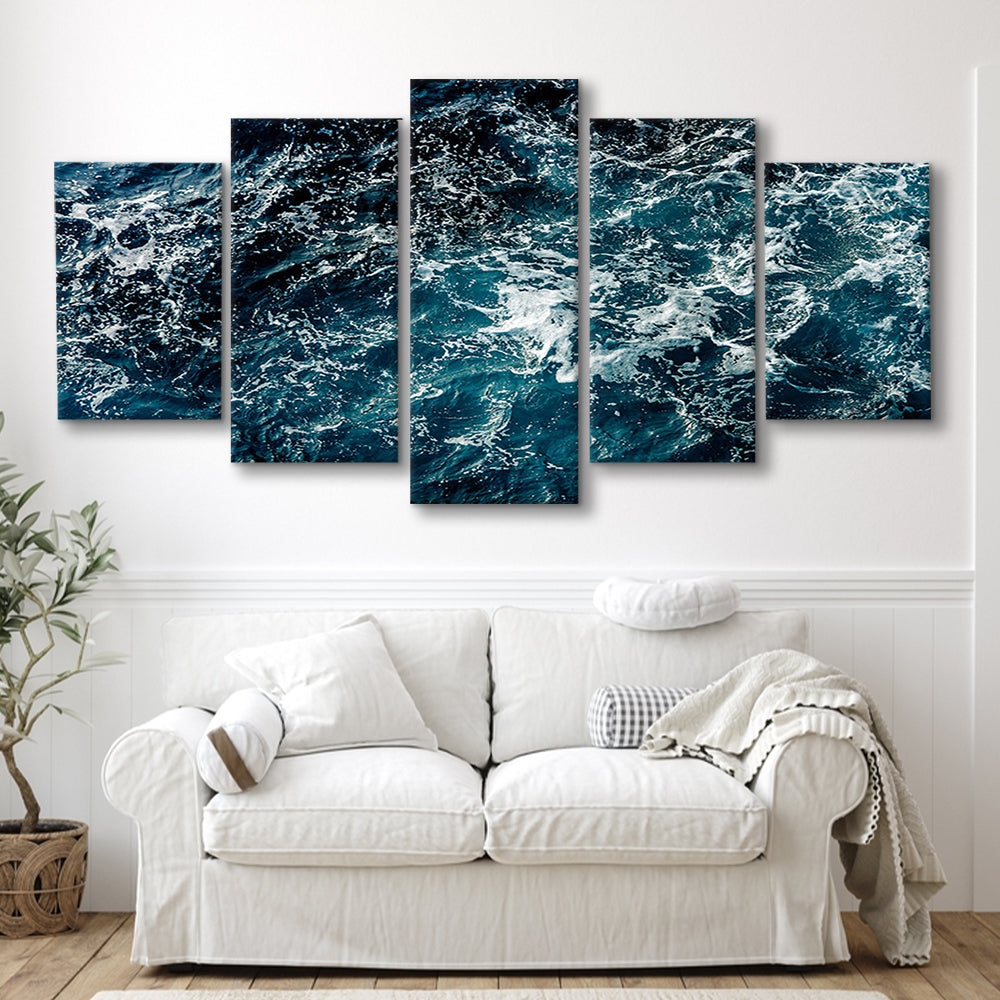 Soothing Sea Wave Wall Art Coastal Canvas Print Featuring Calming Ocean Waves, 5 Piece Large Cavas Print Wall Art