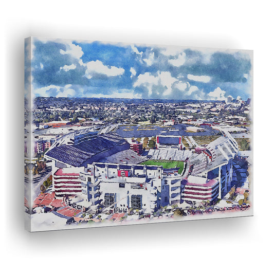 South Carolina Gamecocks, Williams Brice Painting Stadium Watercolor, Sport Art, Gifts for him, Canvas Print Wall Art