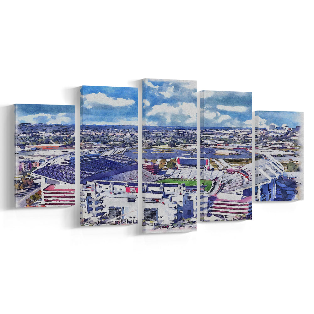 South Carolina Gamecocks, Williams Brice Painting Stadium Watercolor, Sport Art, Mixed 5 Panel, Canvas Print Wall Art