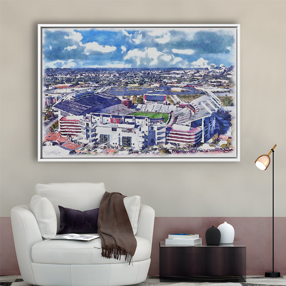 South Carolina Gamecocks, Williams Brice Painting Stadium Watercolor, Sport Gift Art, Framed Canvas Print Wall Art