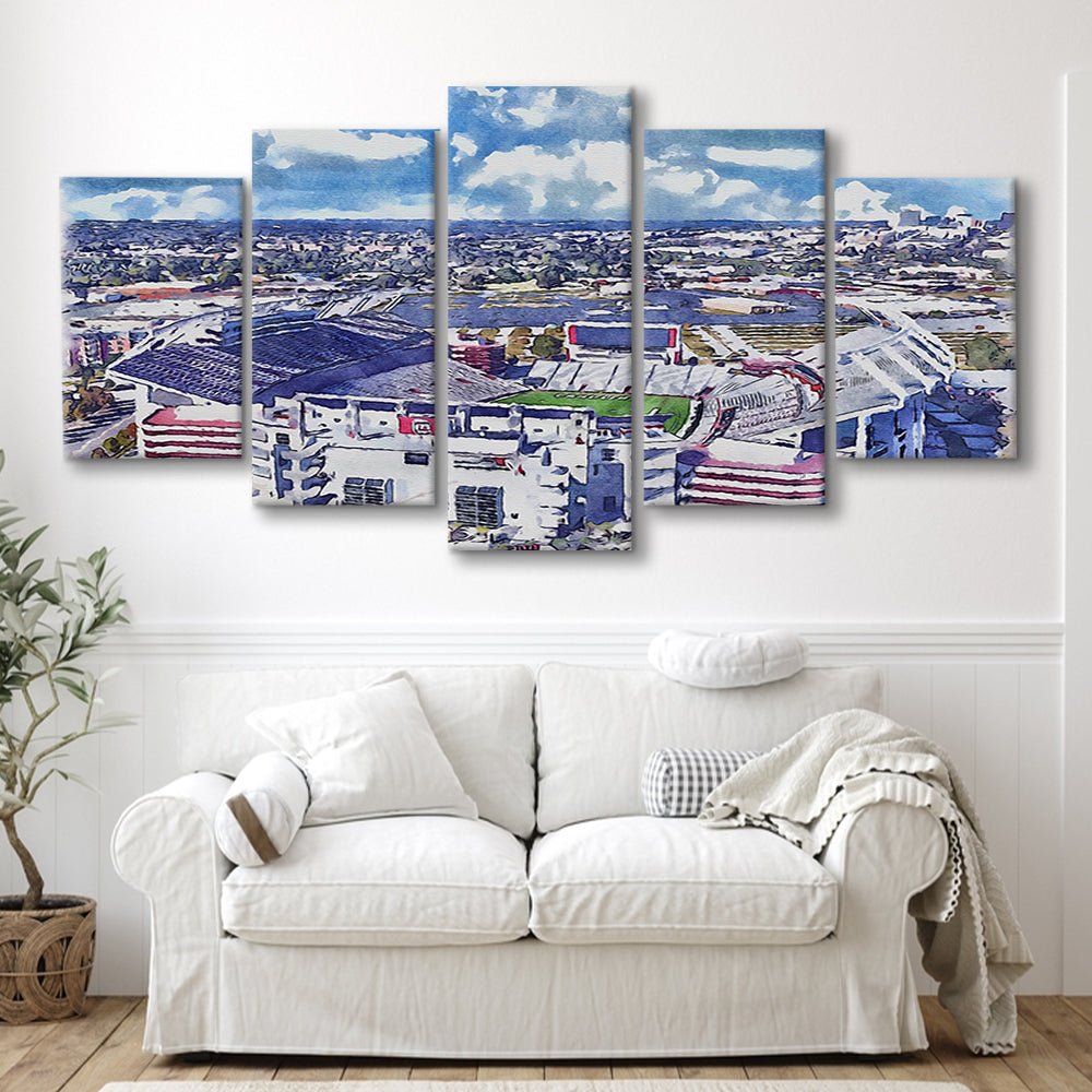 South Carolina Gamecocks, Williams Brice Painting Stadium Watercolor, Sport Art, Mixed 5 Panel, Canvas Print Wall Art