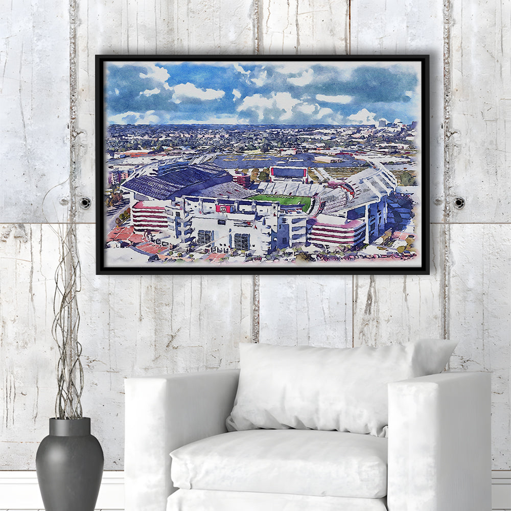 South Carolina Gamecocks, Williams Brice Painting Stadium Watercolor, Sport Gift Art, Framed Canvas Print Wall Art